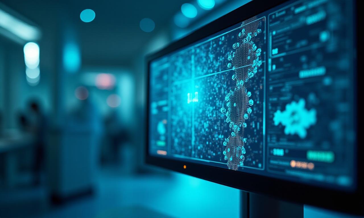 Close up of biological data analysis on a high-tech screen